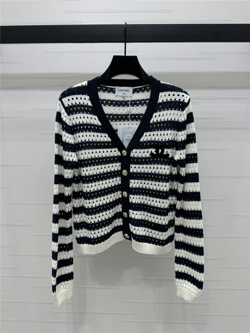 Ch**el hollow stripe black & white cardigan