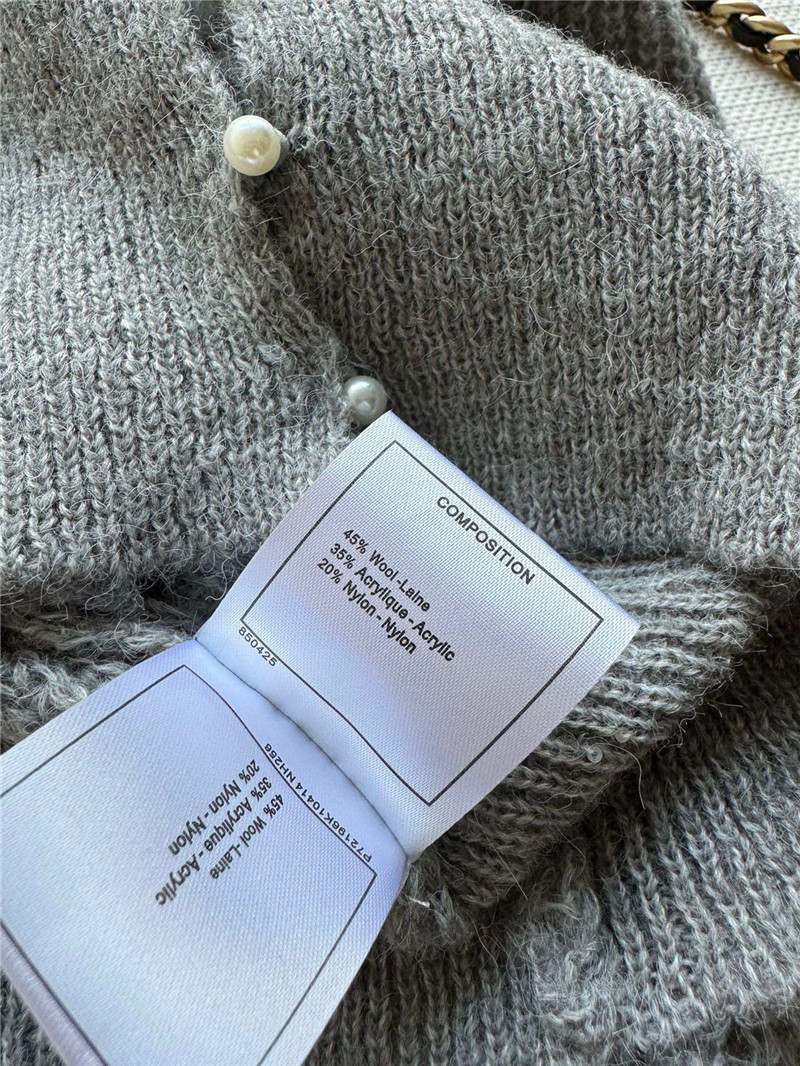 Ch**el pearl buttons rib cardigan grey
