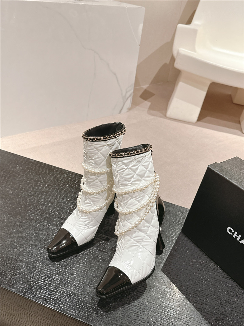 Ch**el white leather pearl ankle boots