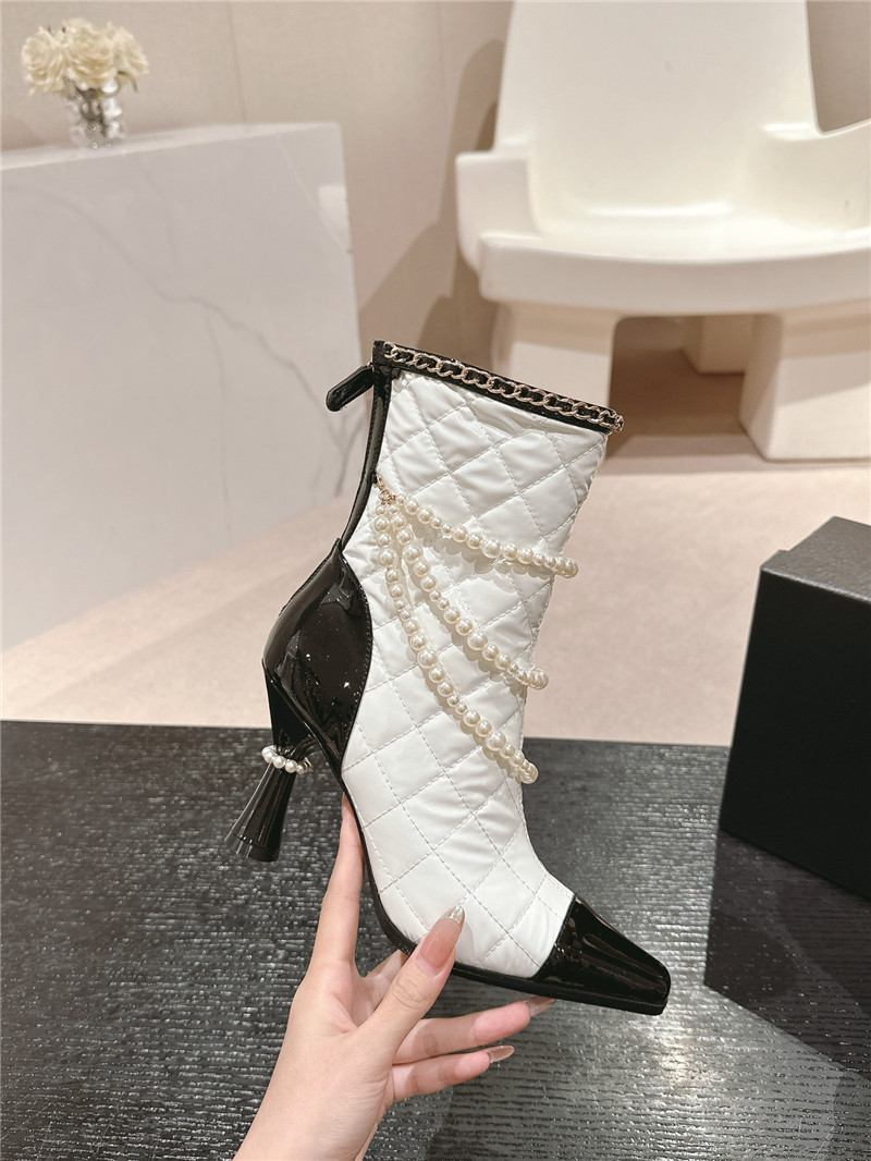 Ch**el white leather pearl ankle boots