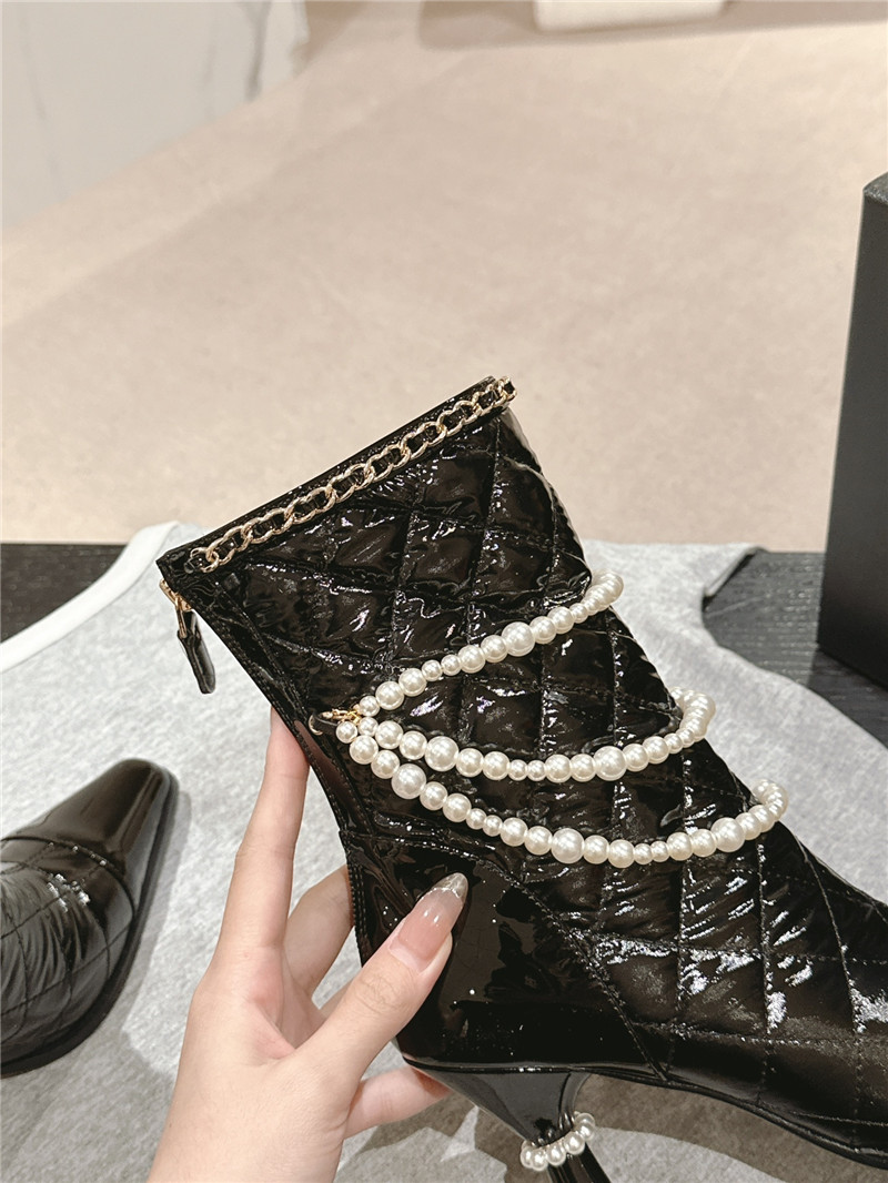 Ch**el leather pearl ankle boots
