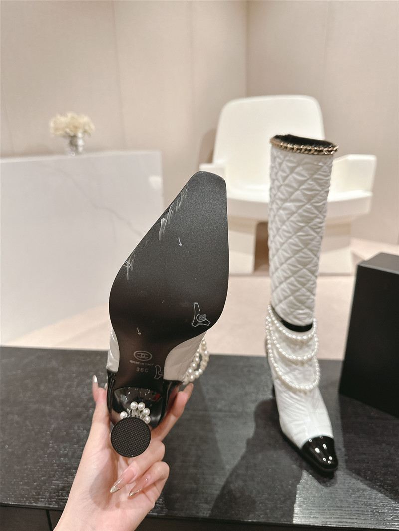Ch**el white leather pearl high boots