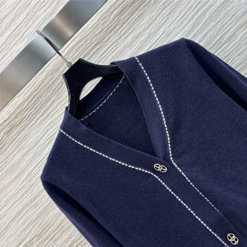 H**me5 v-neck trim knit cardigan navy