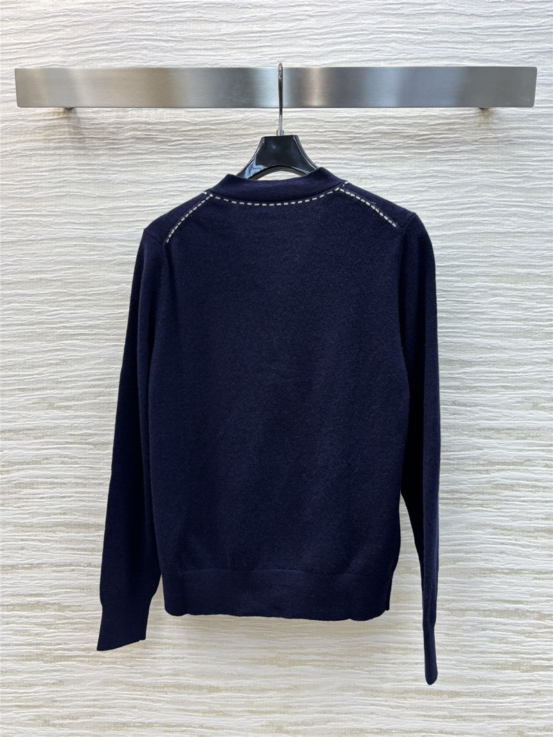 H**me5 v-neck trim knit cardigan navy