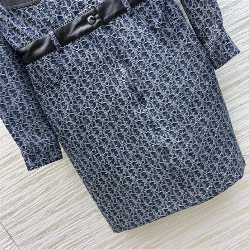 D10r navy blue patterned denim belted dress