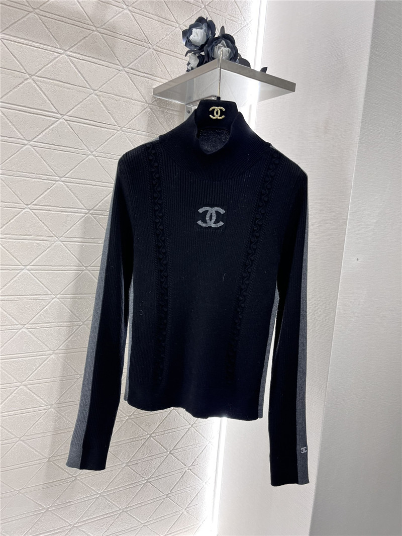 Ch**el logo ribbed-knit turtleneck top black