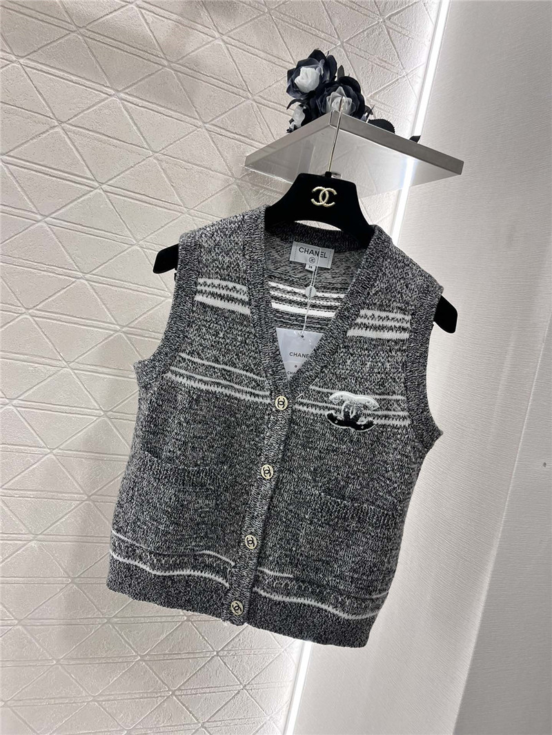 Ch**el striped wool blend vest grey