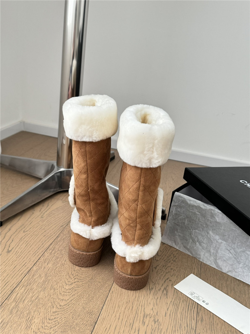 Ch**el logo suede shearling boots in brown