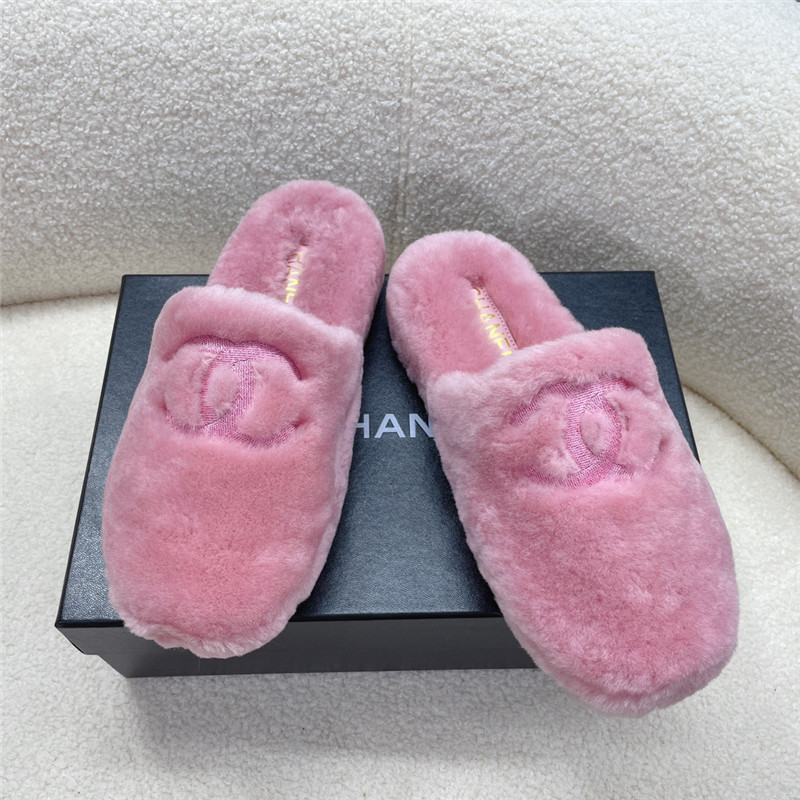 Ch**el pink shearling lambskin mules