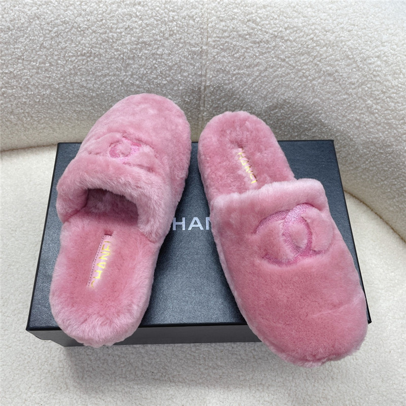 Ch**el pink shearling lambskin mules
