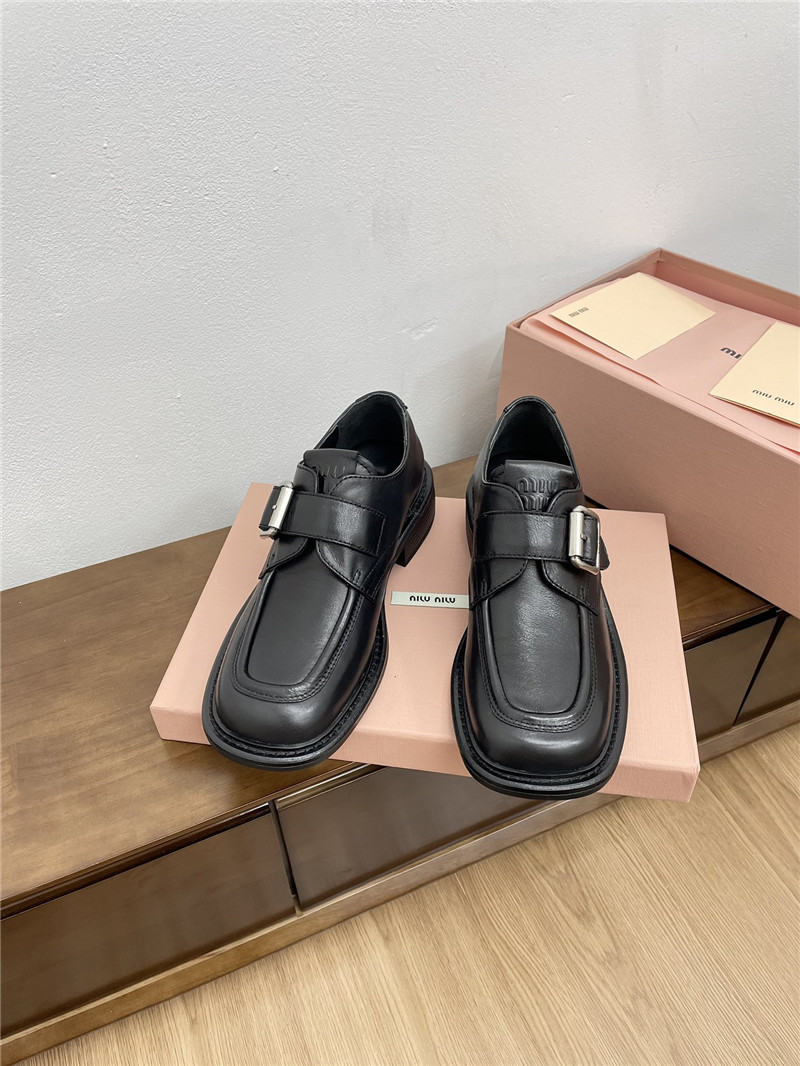 Miu Miu Black Leather Shoes with Buckle