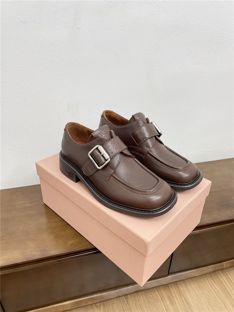 Miu Miu Brown Leather Shoes with Buckle