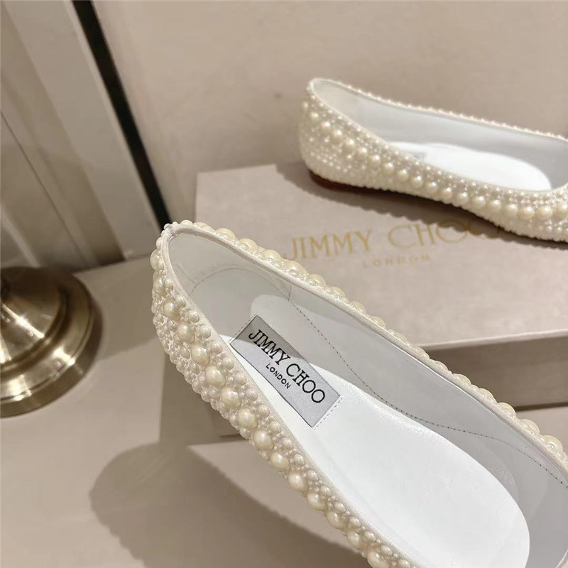 J1m*y Ch00 elme white satin pearl flats