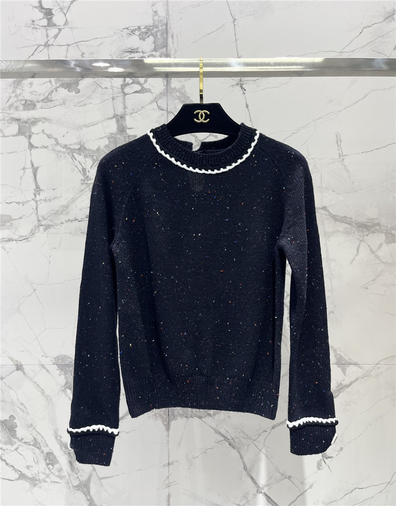 Ch**el white trim wool sweater black