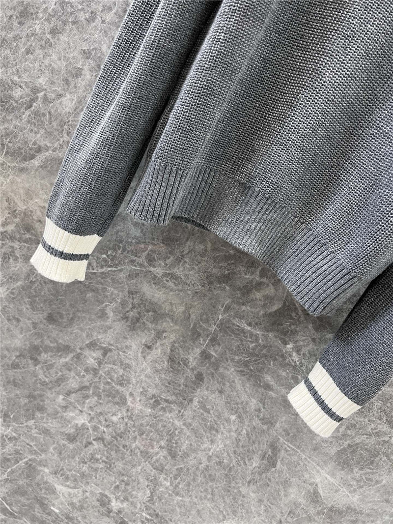 Miu Miu Stripe V-Neck Wool Sweater in Grey