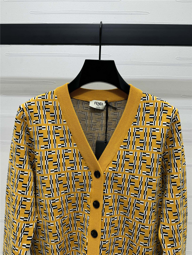 F**di jacquard v-neck cardigan yellow