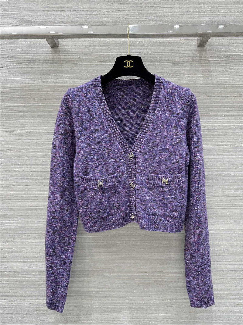 Ch**el short v-neck cardigan in purple