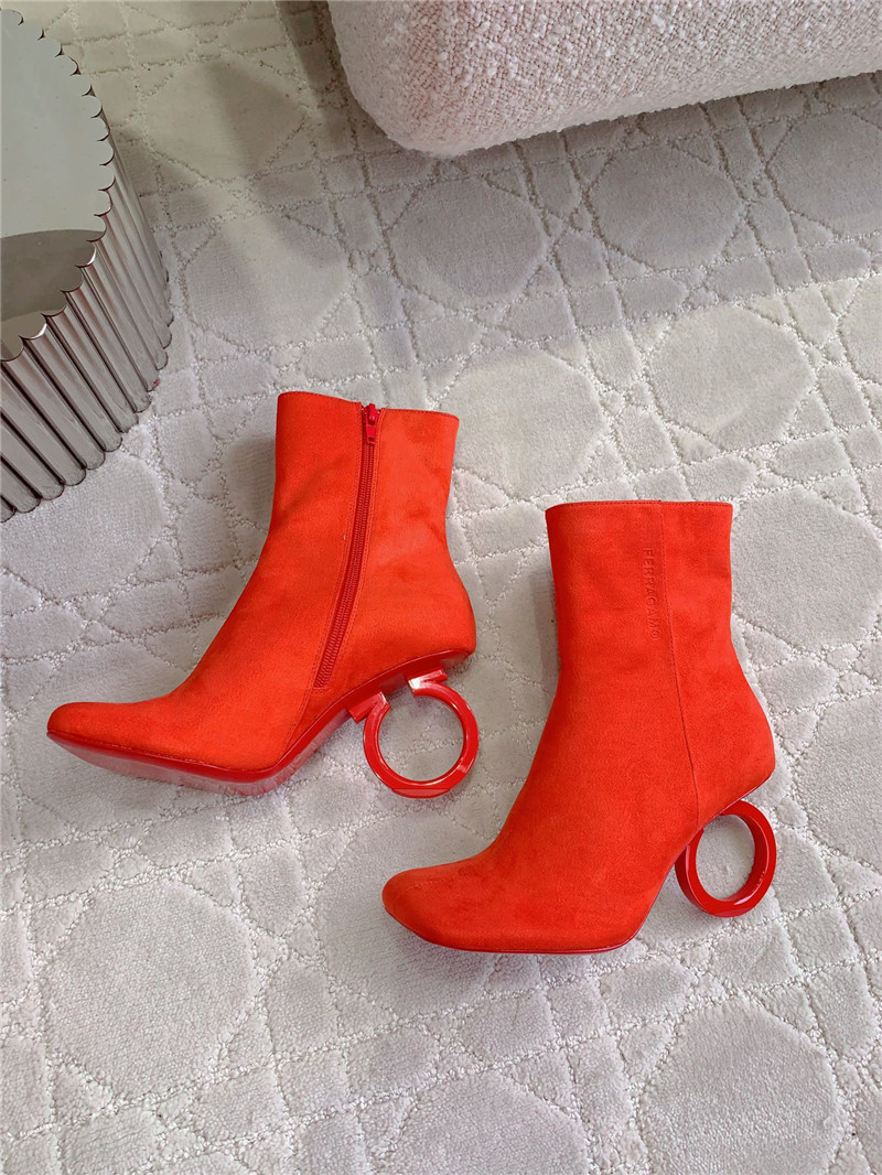 Ferragamo Rose Red Elina Calfskin Ankle Boots