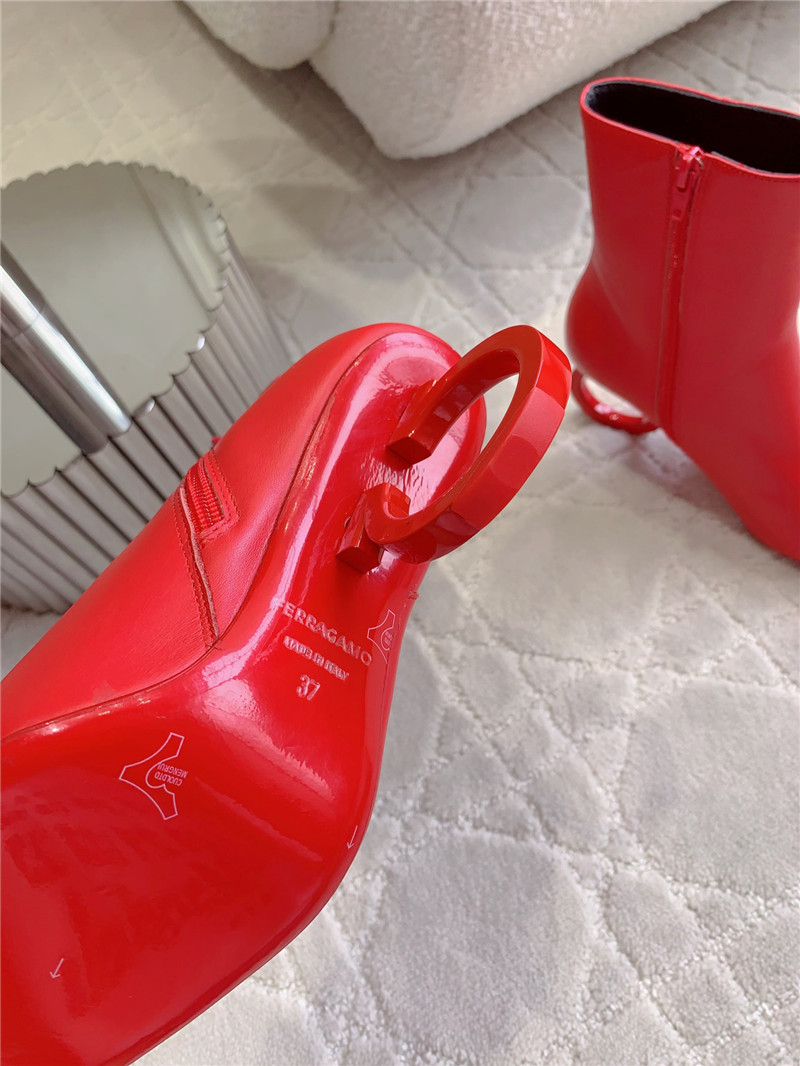 Ferragamo Red Elina Calfskin Ankle Boots