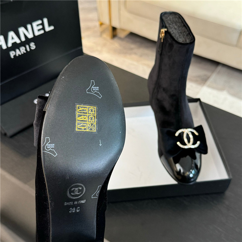 Ch**el black velvet bow ankle boots