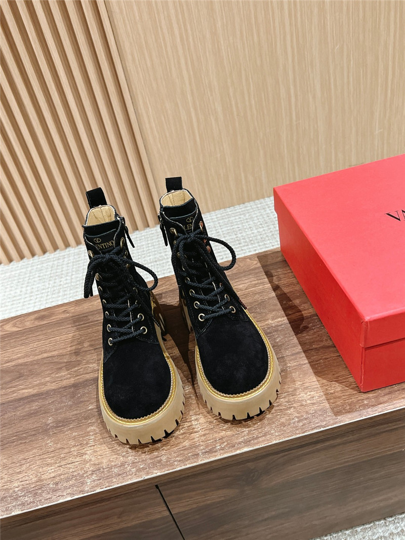 Va1e*ntin0 vlogo black suede lace-up platform boots