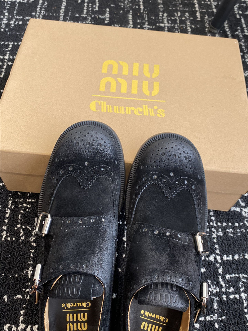 Miu Miu Black Suede Monk Strap Brogues