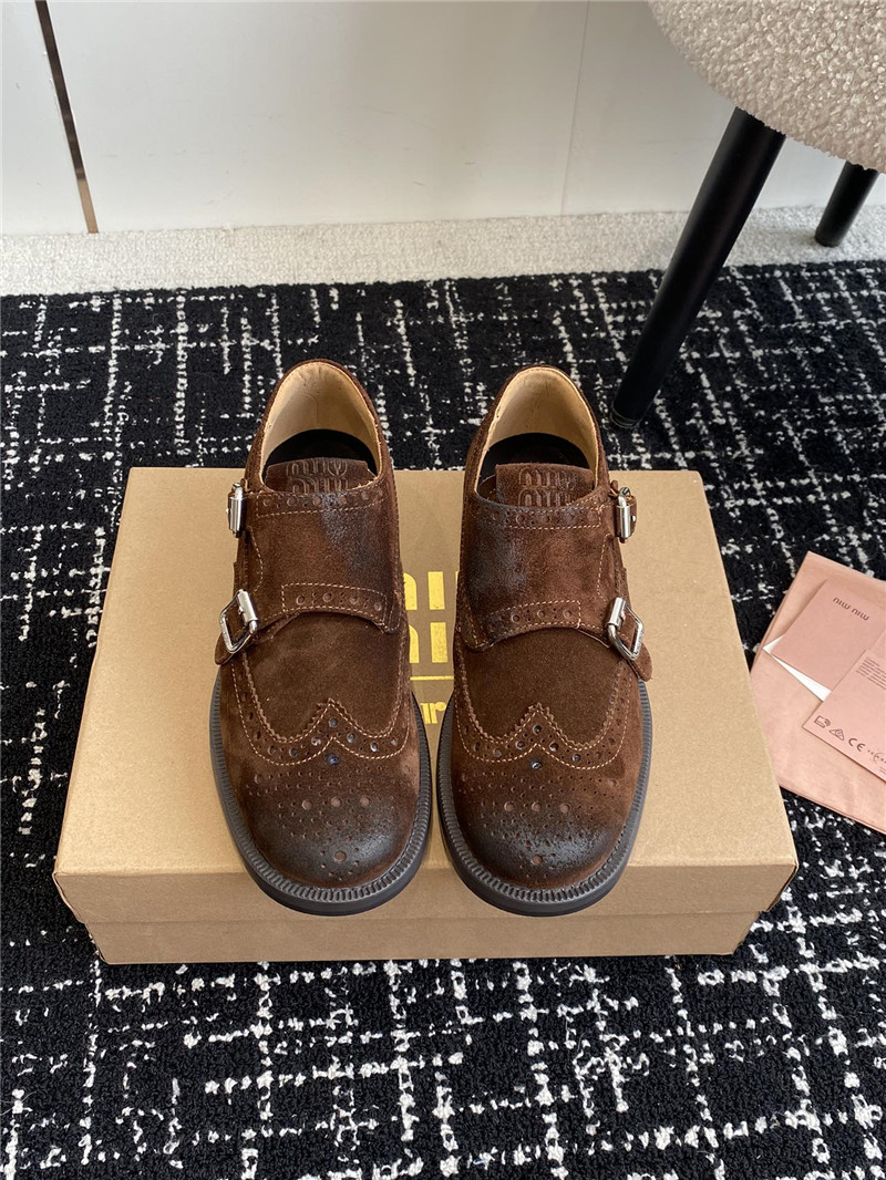 Miu Miu Dark Brown Suede Monk Strap Brogues