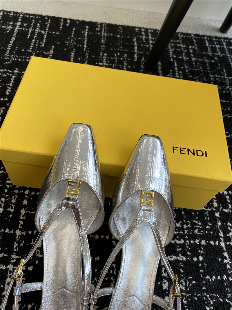 F**di ffold silver slingback pumps