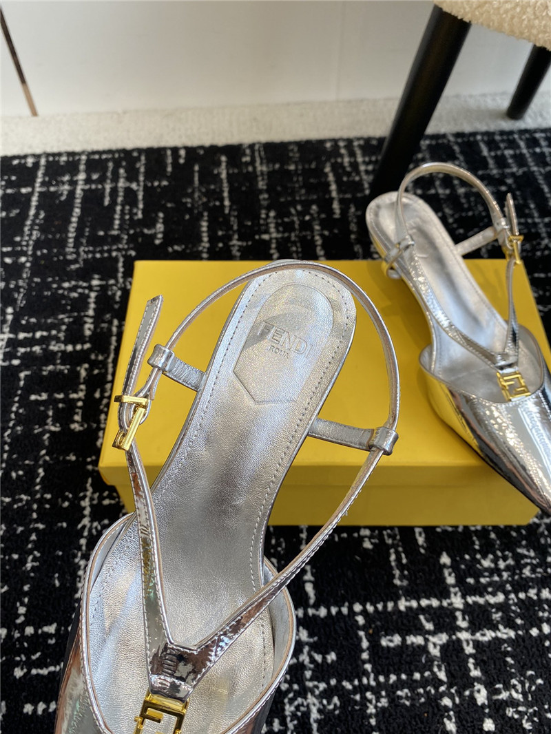 F**di ffold silver slingback pumps