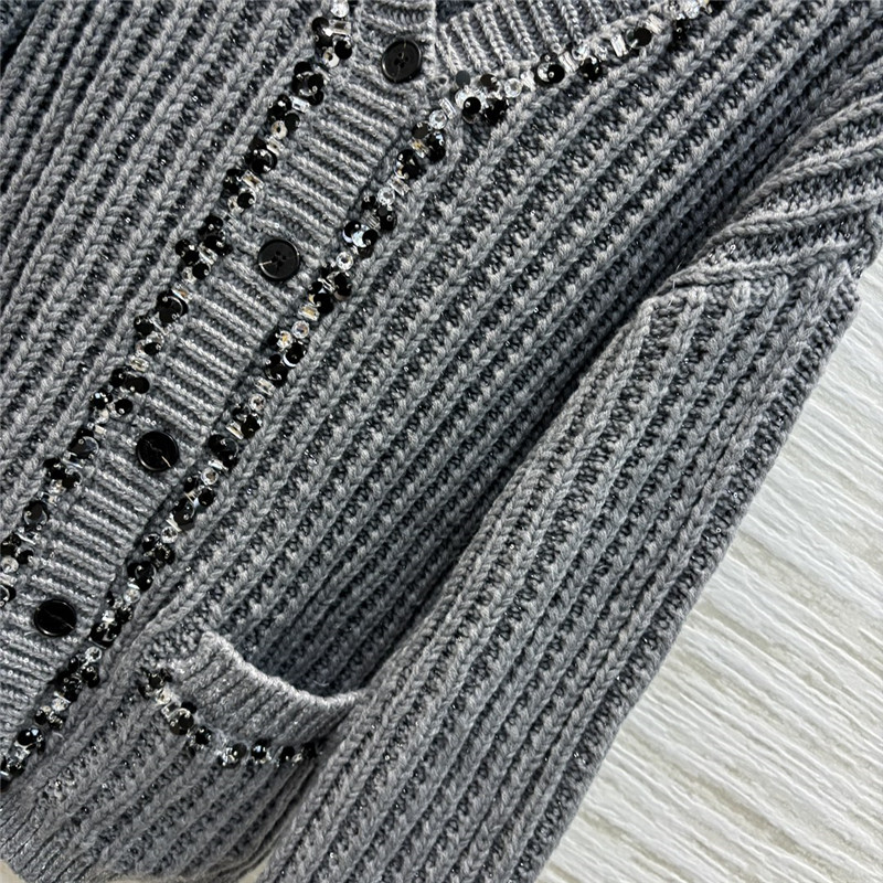 Va1e*ntin0 trim rib knitted cardigan grey