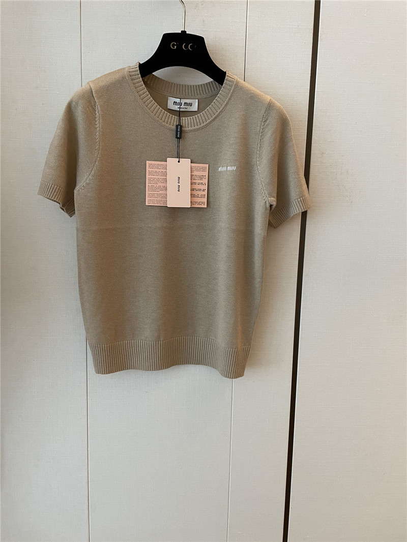 Miu Miu Logo-Intarsia Cashmere Top Beige