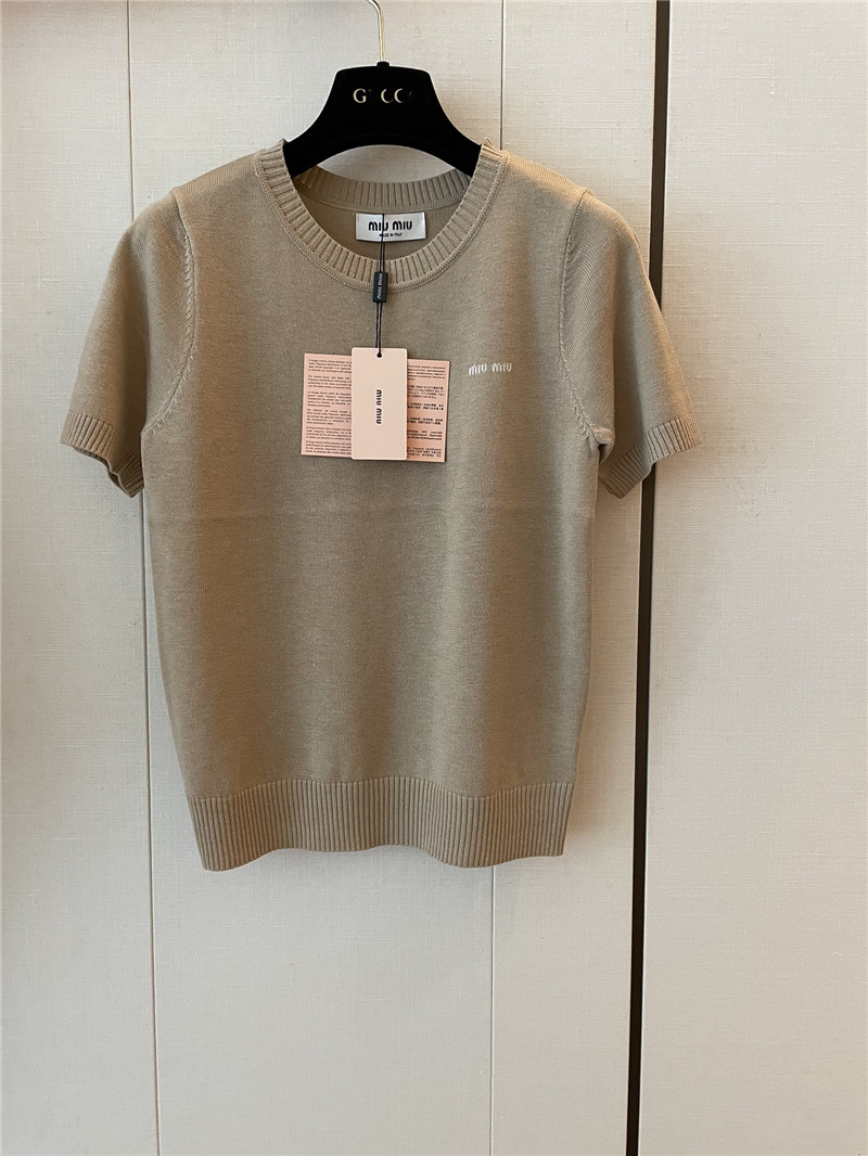 Miu Miu Logo-Intarsia Cashmere Top Beige