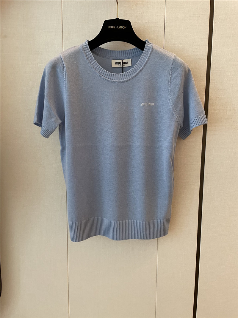 Miu Miu Logo-Intarsia Cashmere Top Blue