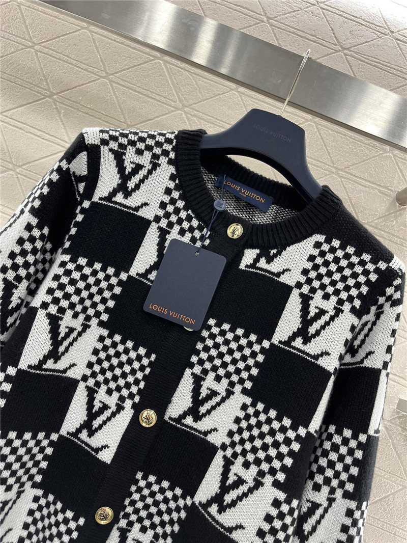 LV Check Wool Cardigan Black/White