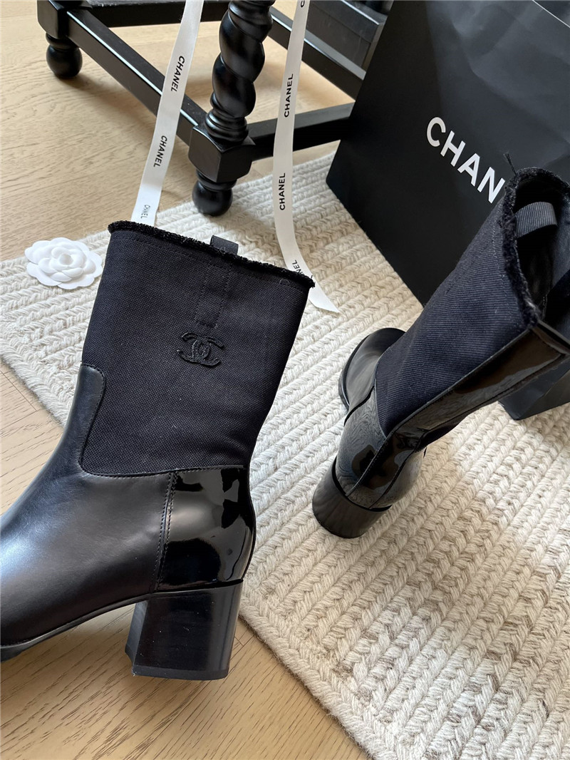 Ch**el black calfskin mid calf boots