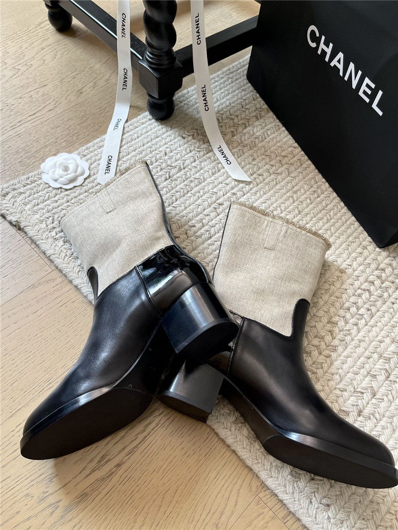 Ch**el beige calfskin mid calf boots