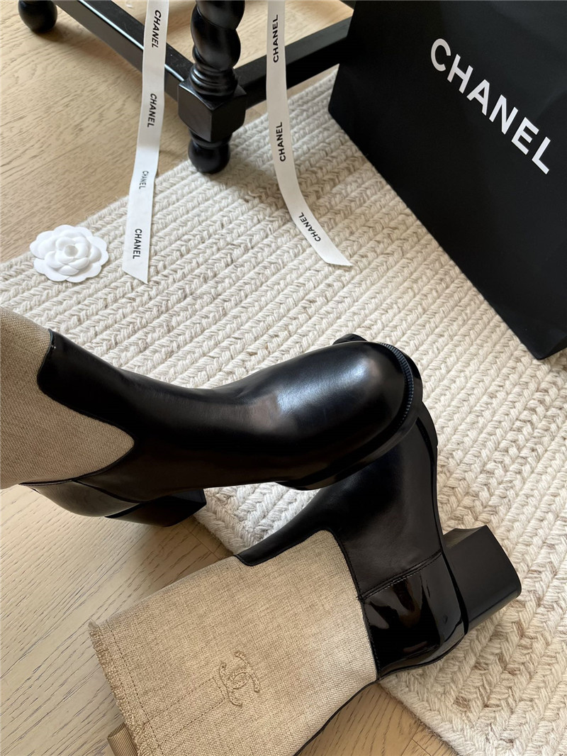 Ch**el beige calfskin mid calf boots