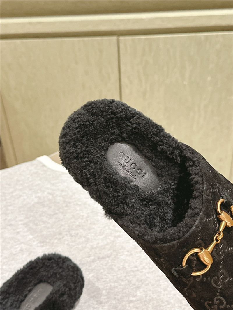 Gvc*1 wool horsebit mule in black gg suede