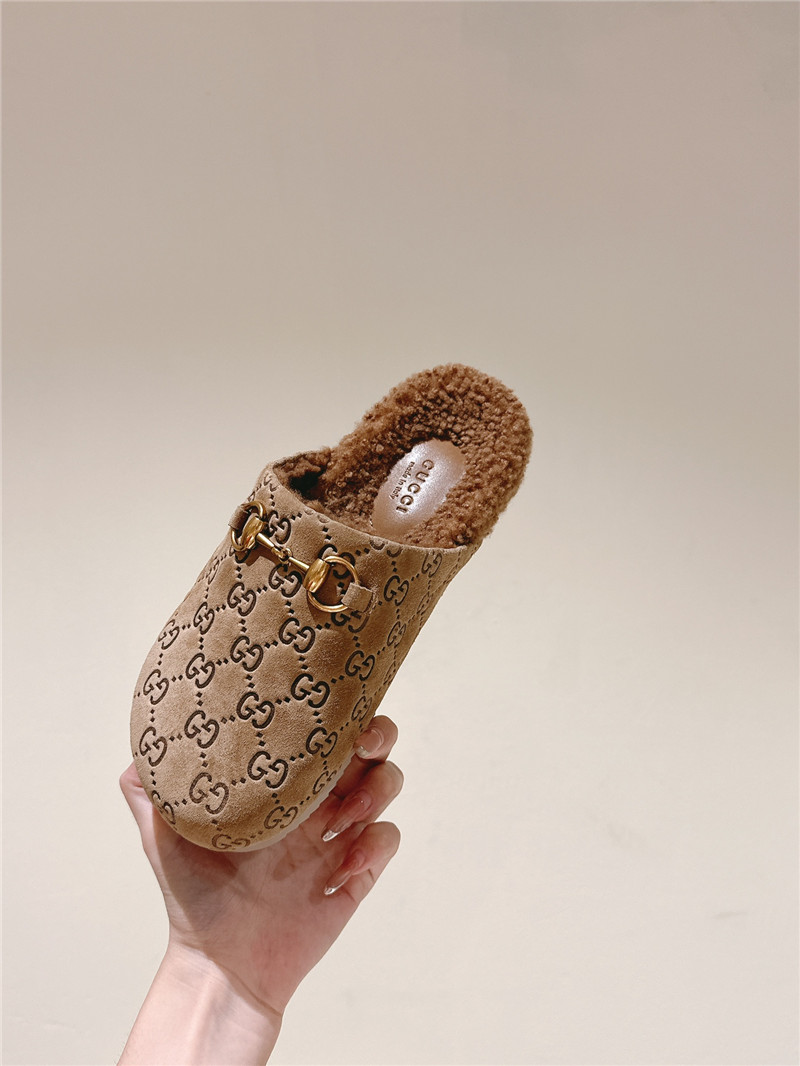 Gvc*1 wool horsebit mule in brown gg suede