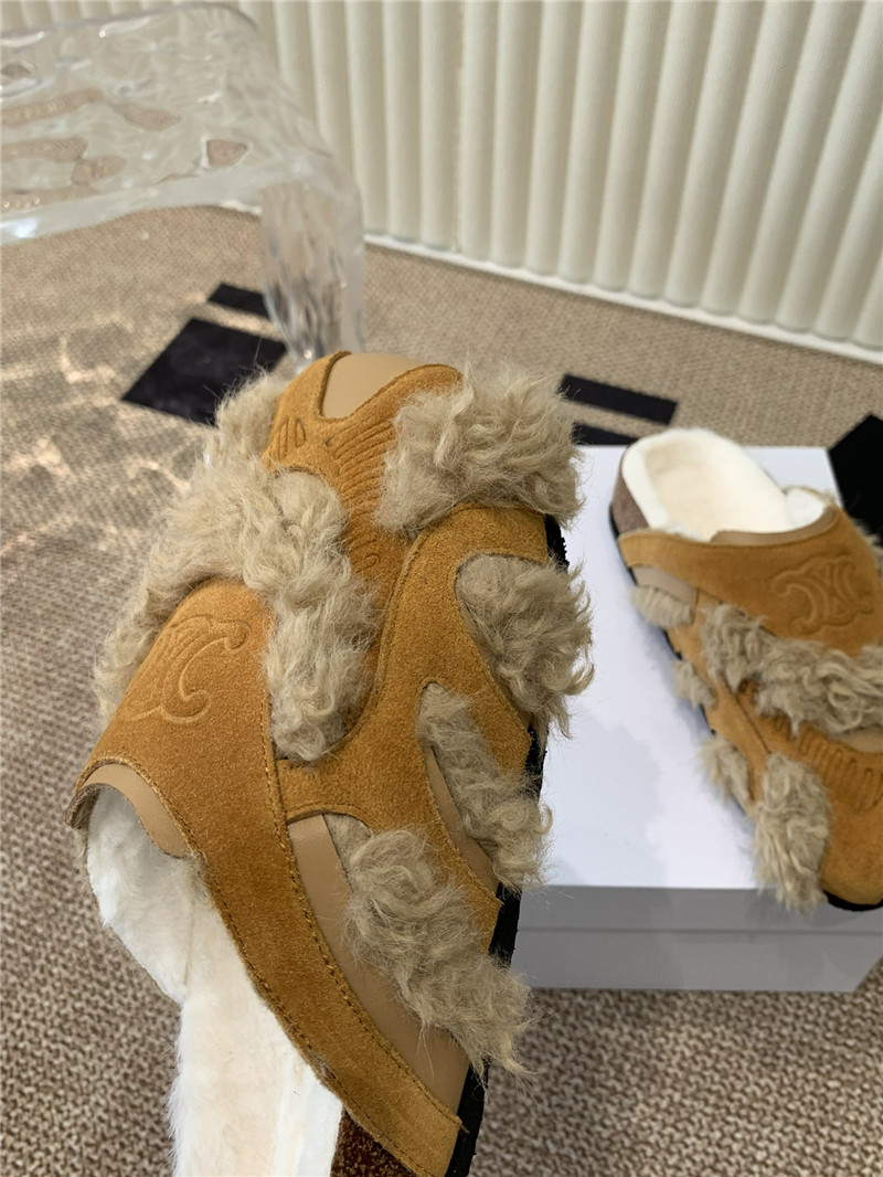 Ce1i*e brown suede and shearling mules