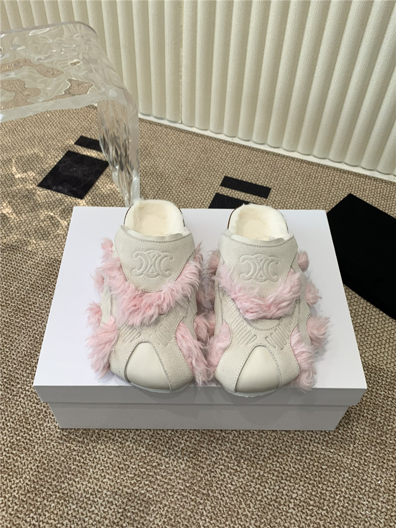Ce1i*e suede and shearling fur mules grey/pink