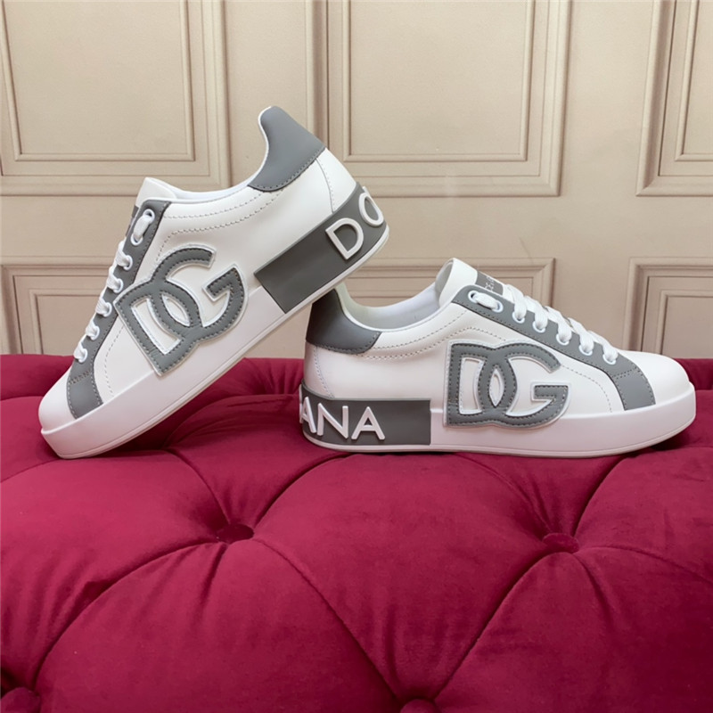Dolce & Gabbana D&G White Gray Logo Low Top Sneakers