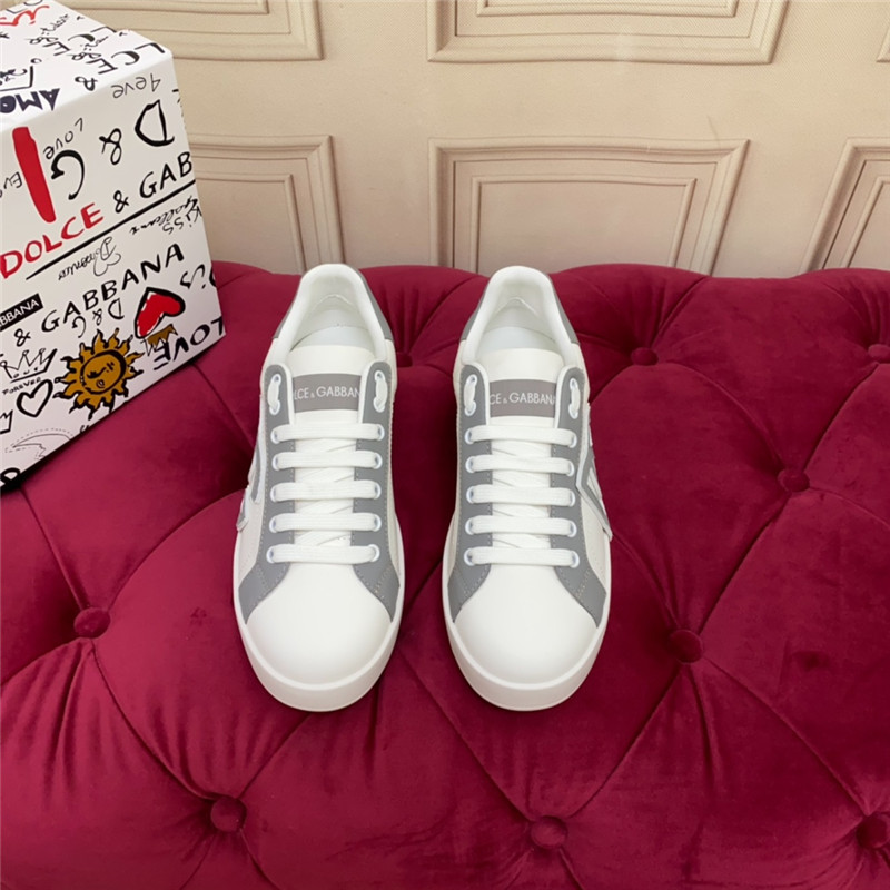 Dolce & Gabbana D&G White Gray Logo Low Top Sneakers