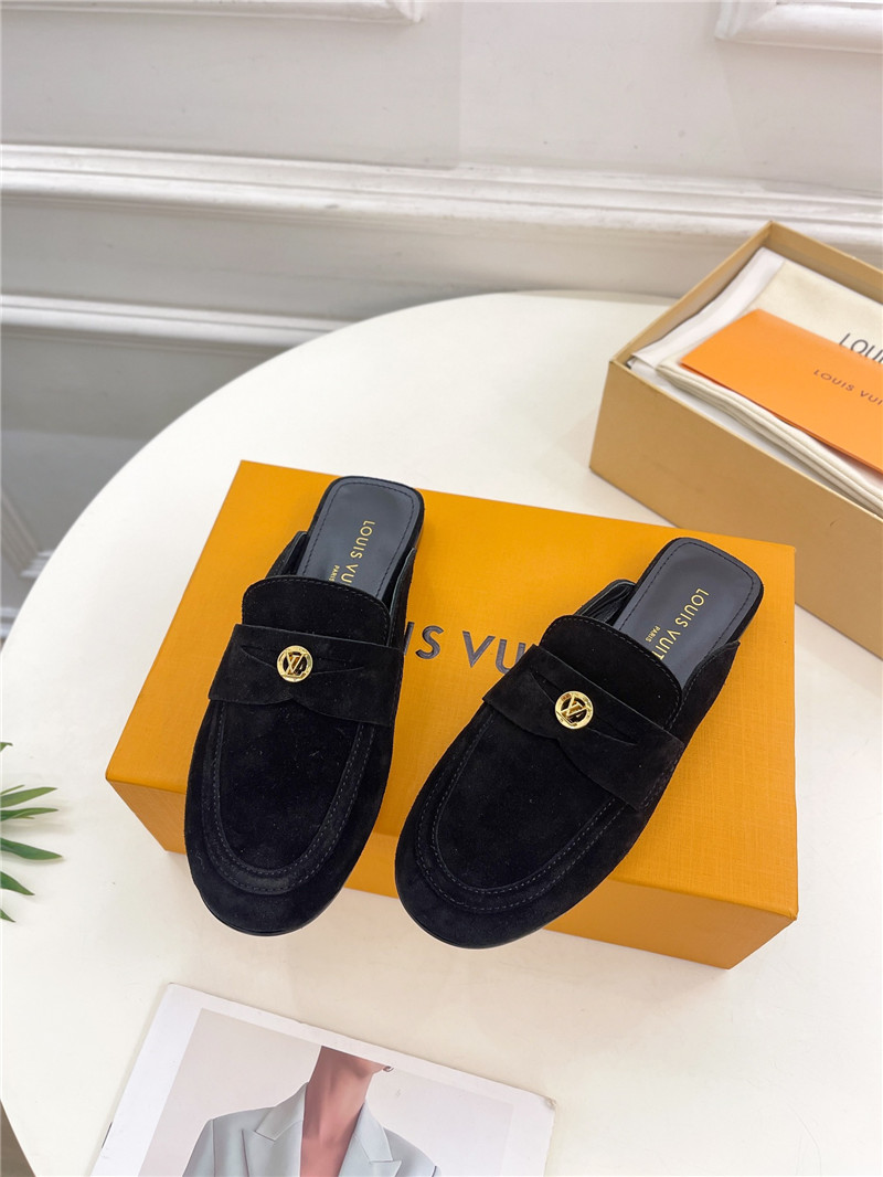 LV Soho Open Back Loafers Black Suede