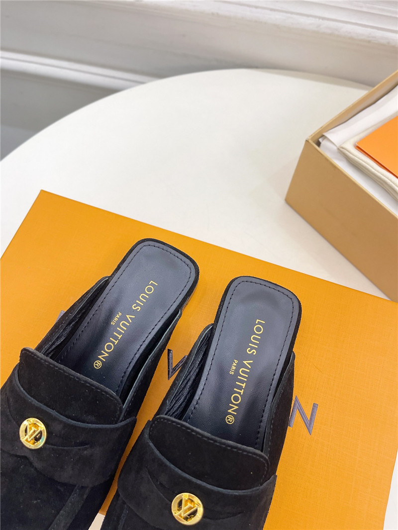 LV Soho Open Back Loafers Black Suede