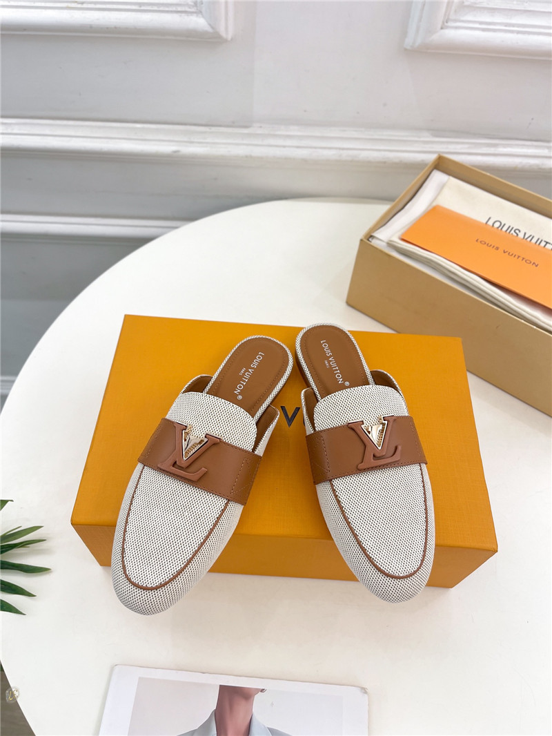 LV Capri Open Back Loafers Bicolor Canvas Brown