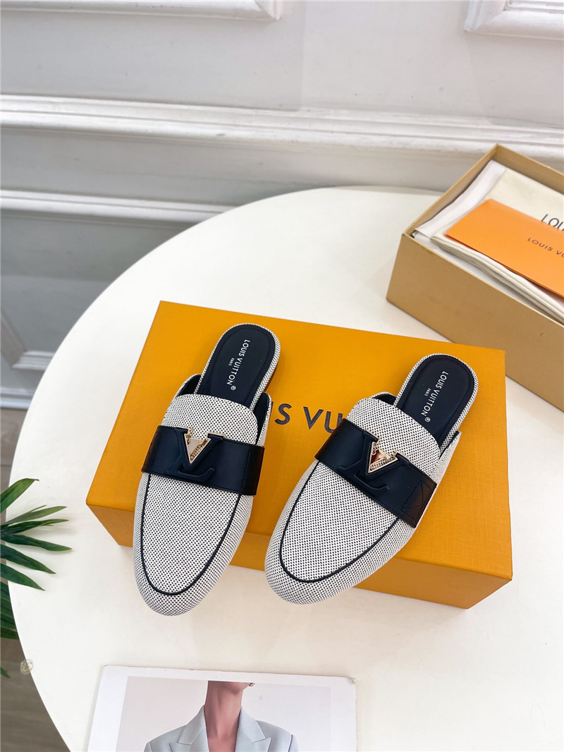 LV Capri Open Back Loafers Bicolor Canvas Navy