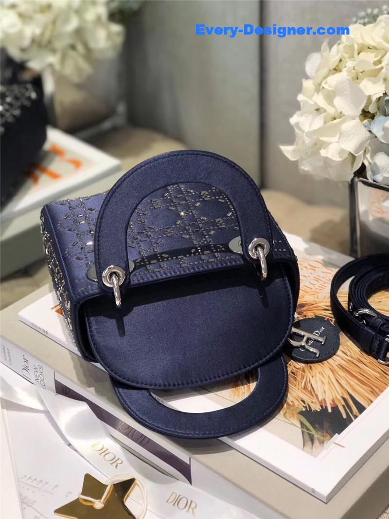 mini lady D10r bag black strass cannage satin