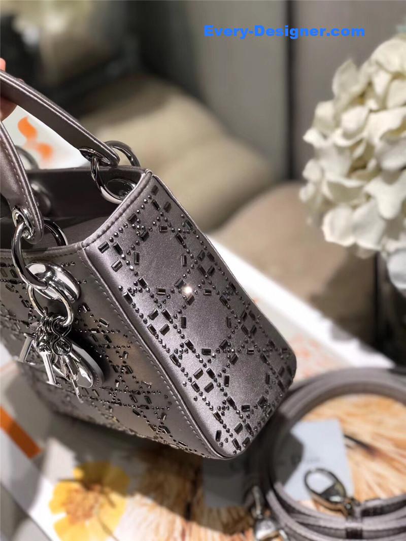 mini lady D10r bag black strass cannage satin