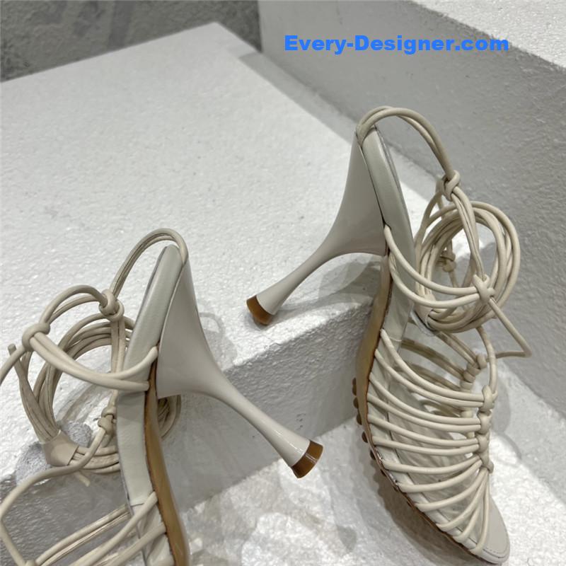 b0tt*ga Ven*ta cotton woven round toe heeled sandals